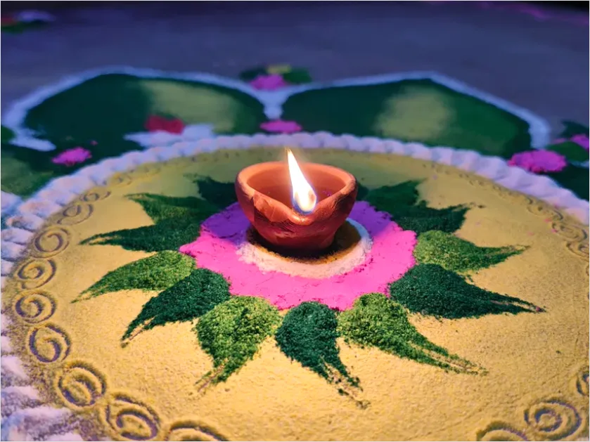 Detail Rangoli Colorful Pattern Floor Decoration Number 2