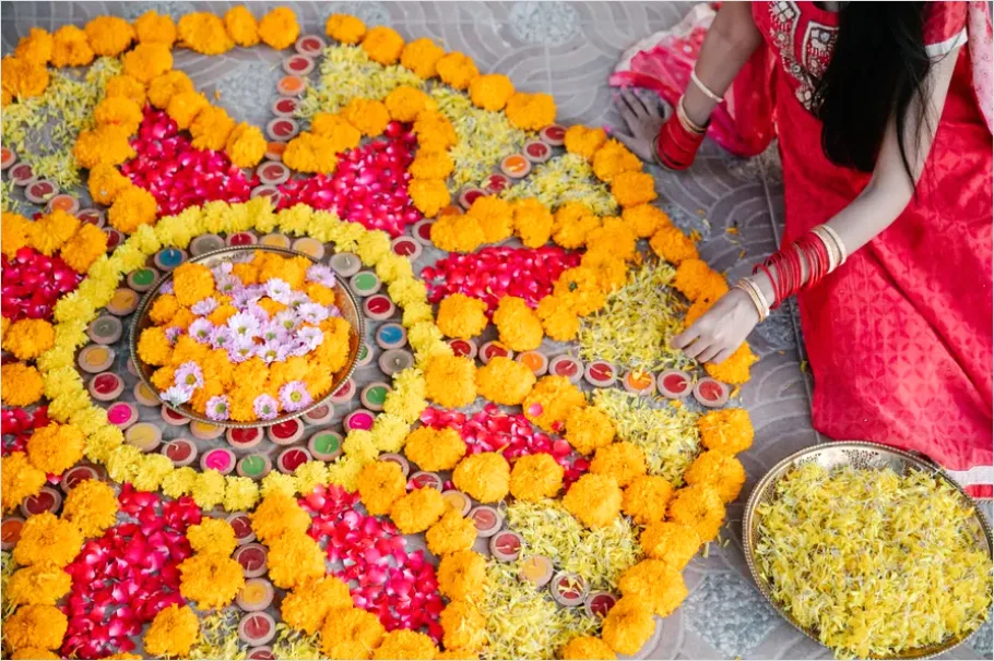Detail Rangoli Colorful Pattern Floor Decoration Number 14