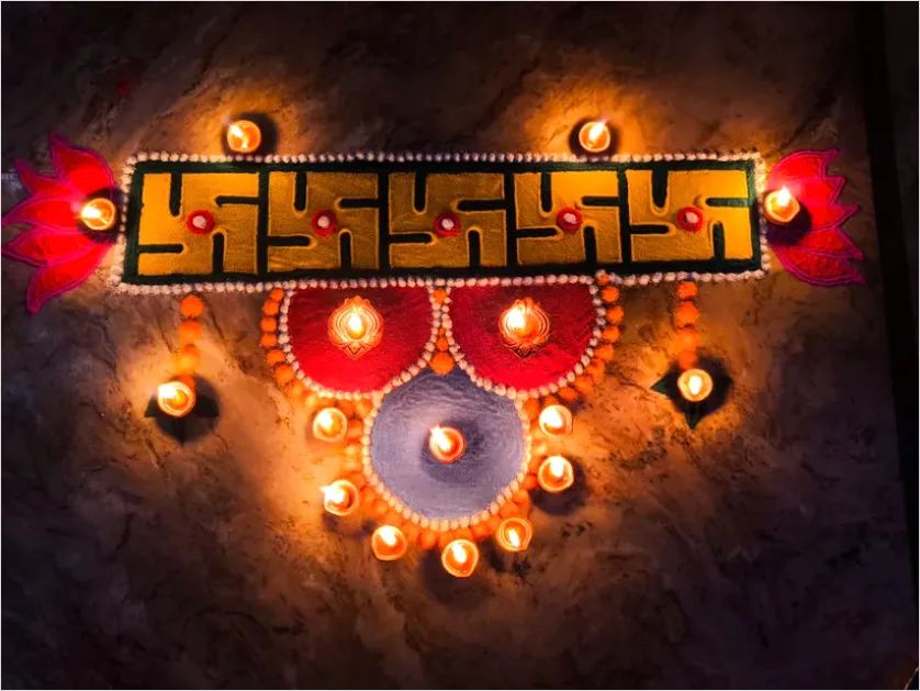 Detail Rangoli Colorful Pattern Floor Decoration Number 15