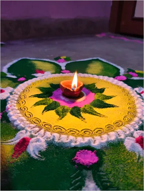 Detail Rangoli Colorful Pattern Floor Decoration Number 3