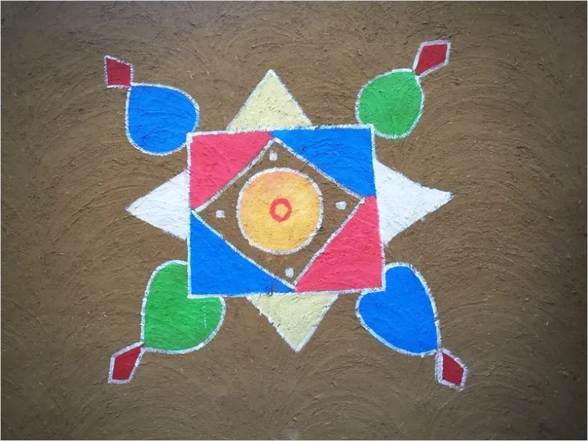 Detail Rangoli Colorful Pattern Floor Decoration Number 4