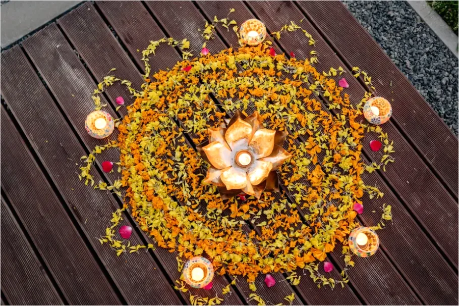 Detail Rangoli Colorful Pattern Floor Decoration Number 9