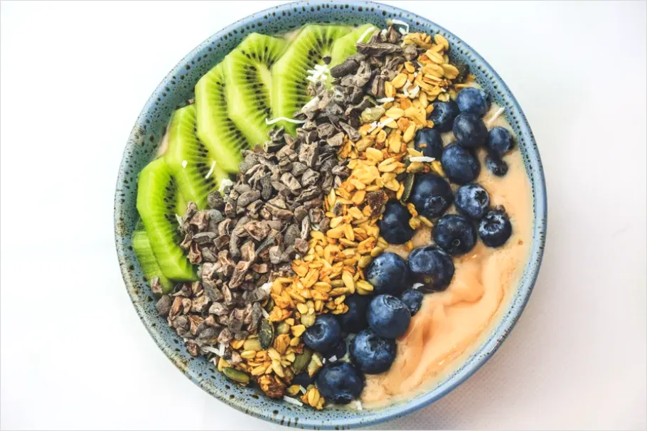 Detail Smoothie Bowl Colorful Toppings Overhead View Number 2