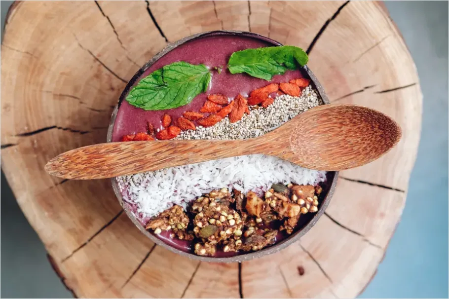 Detail Smoothie Bowl Colorful Toppings Overhead View Number 11