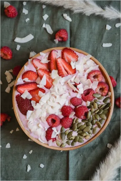 Detail Smoothie Bowl Colorful Toppings Overhead View Number 12