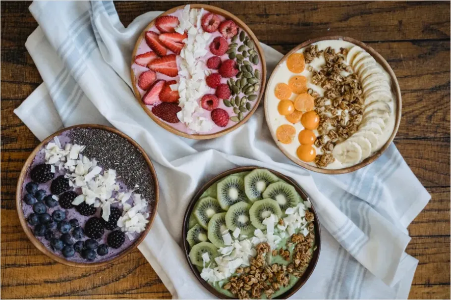 Detail Smoothie Bowl Colorful Toppings Overhead View Number 6