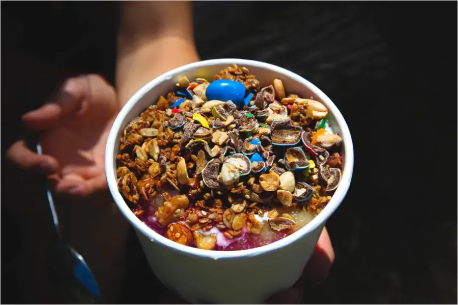 Detail Smoothie Bowl Colorful Toppings Overhead View Number 10