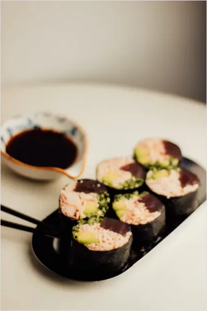 Detail Sushi Rolls On Plate Soy Sauce Number 2