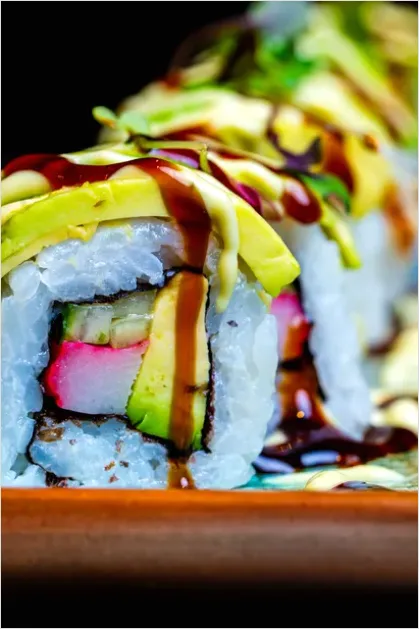 Detail Sushi Rolls On Plate Soy Sauce Number 12