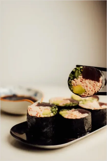 Detail Sushi Rolls On Plate Soy Sauce Number 13