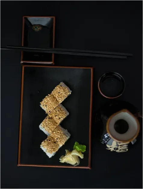 Detail Sushi Rolls On Plate Soy Sauce Number 14