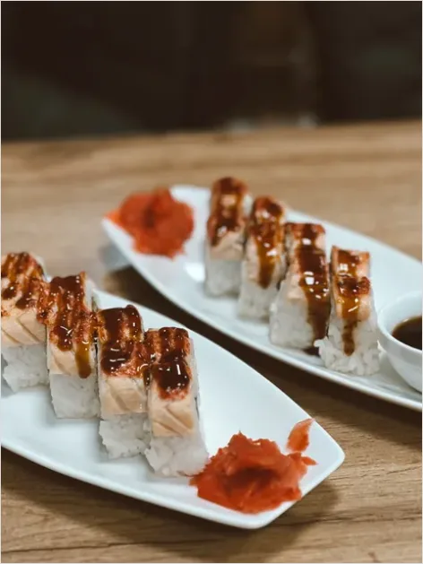 Detail Sushi Rolls On Plate Soy Sauce Number 16