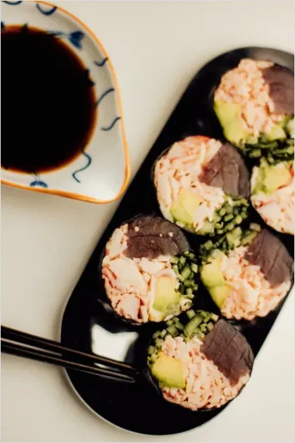 Detail Sushi Rolls On Plate Soy Sauce Number 3