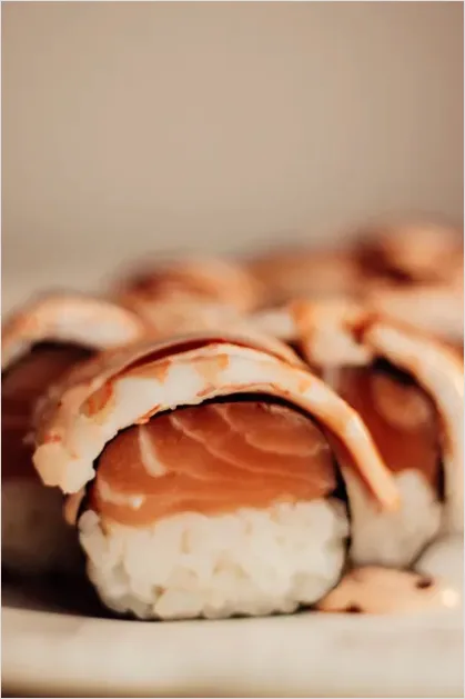 Detail Sushi Rolls On Plate Soy Sauce Number 4