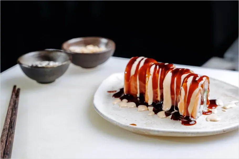 Detail Sushi Rolls On Plate Soy Sauce Number 5