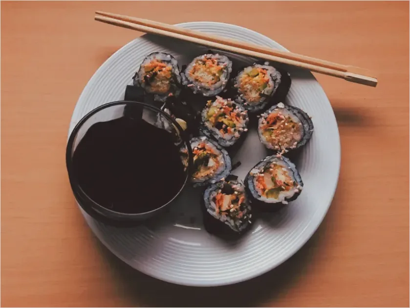 Detail Sushi Rolls On Plate Soy Sauce Number 7