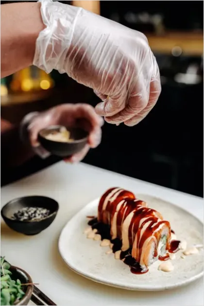 Detail Sushi Rolls On Plate Soy Sauce Number 9