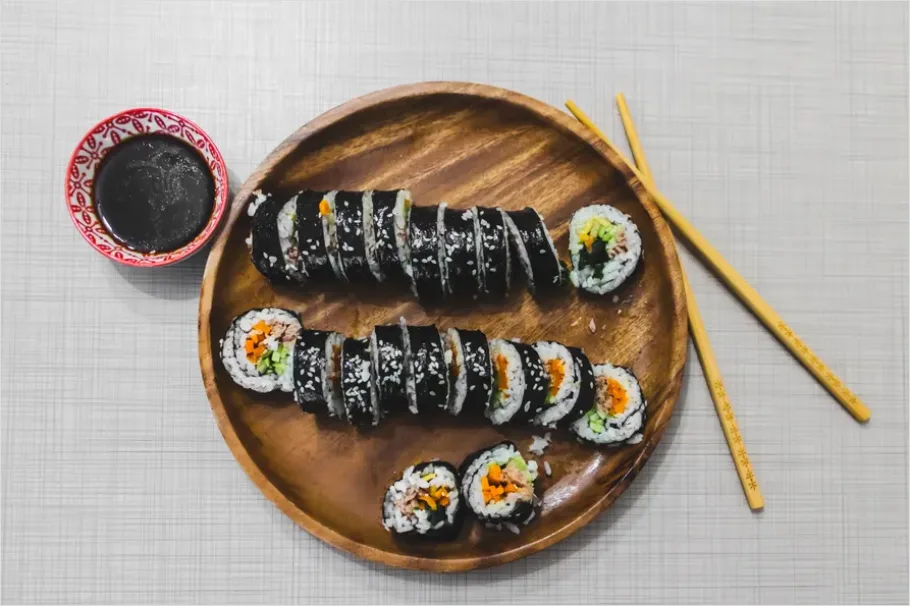 Detail Sushi Rolls On Plate Soy Sauce Number 10