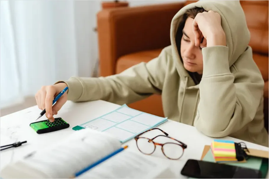 Detail Teen Doing Homework Late Night Desk Number 13