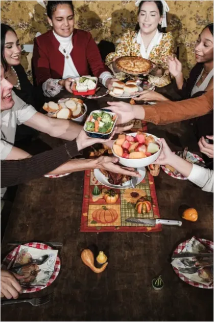 Detail Thanksgiving Family Dinner Table Overhead Number 11