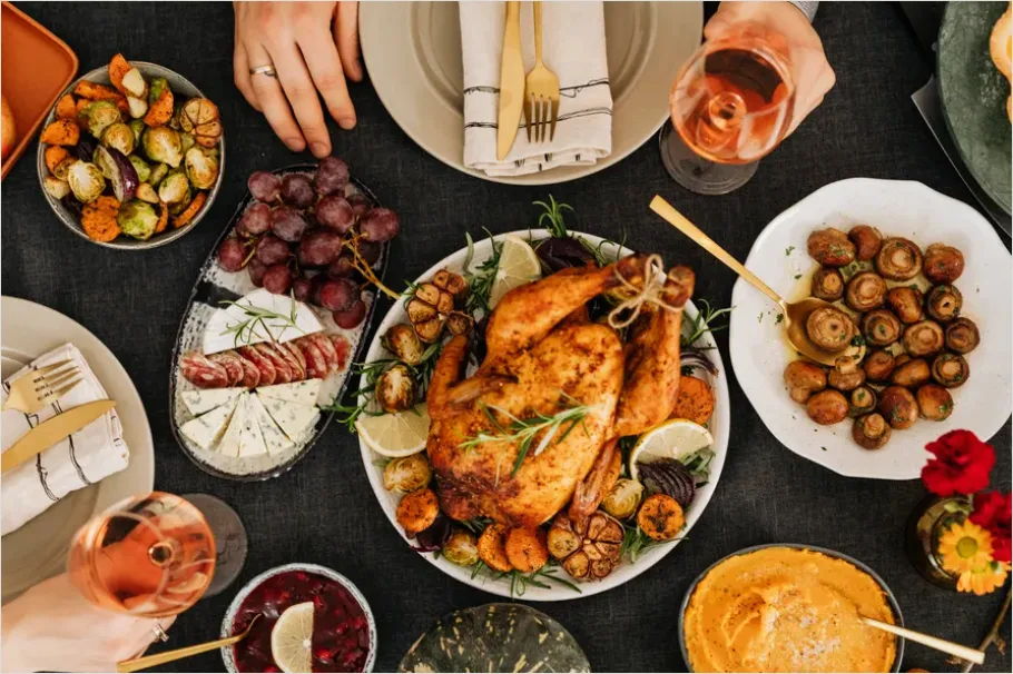 Detail Thanksgiving Family Dinner Table Overhead Number 13
