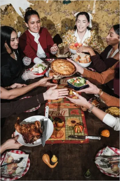 Detail Thanksgiving Family Dinner Table Overhead Number 15