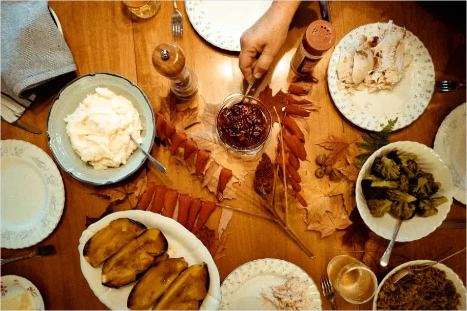 Detail Thanksgiving Family Dinner Table Overhead Number 7