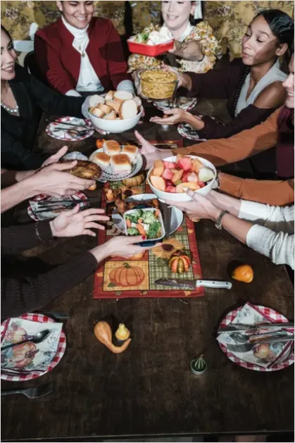 Detail Thanksgiving Family Dinner Table Overhead Number 9
