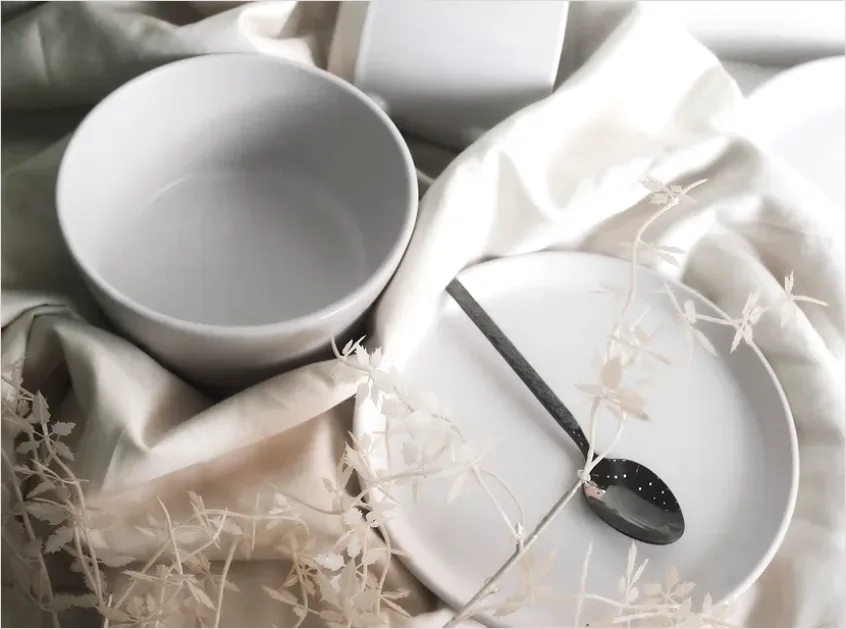Detail Top View Table Setting Neutral Tones Number 12