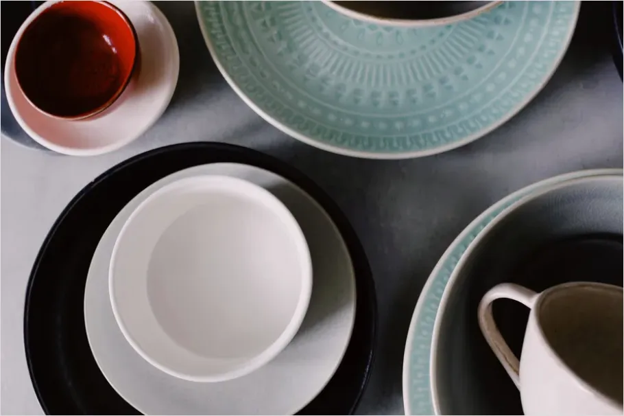 Detail Top View Table Setting Neutral Tones Number 3