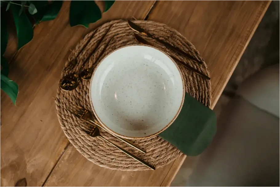 Detail Top View Table Setting Neutral Tones Number 9