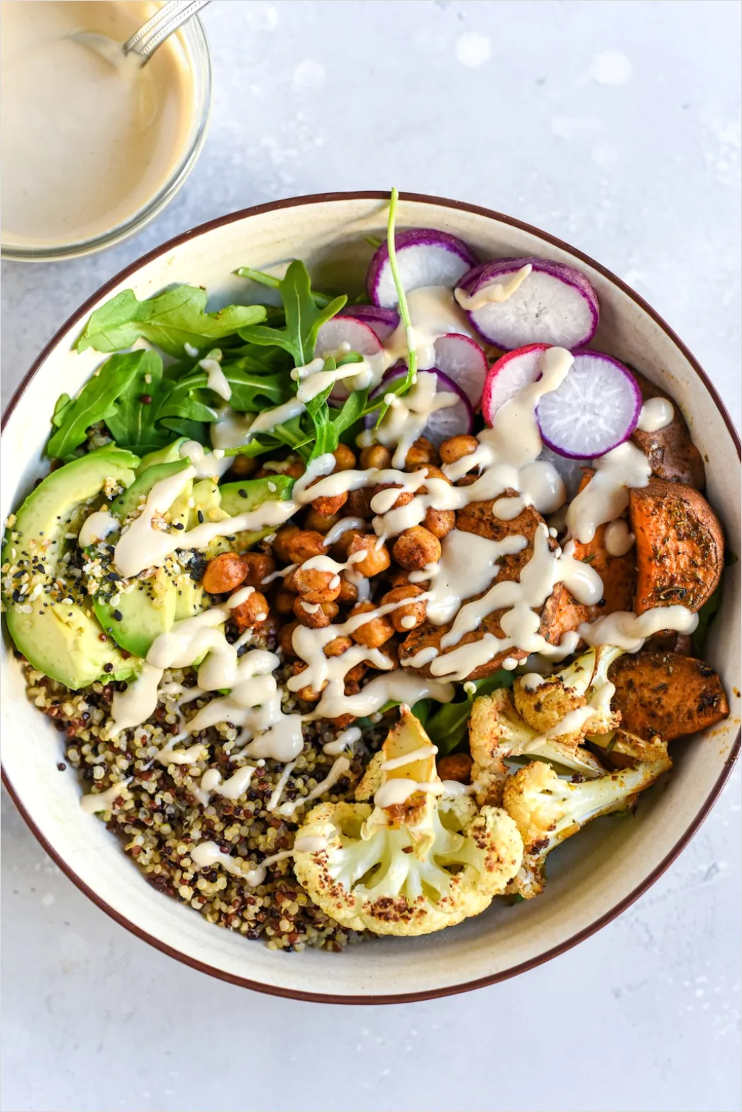 Vegetarian Grain Bowl Tahini Drizzle Close Up 1fe5