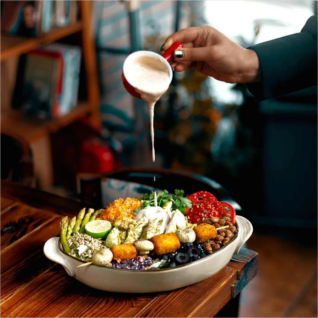 Detail Vegetarian Grain Bowl Tahini Drizzle Close Up Number 4
