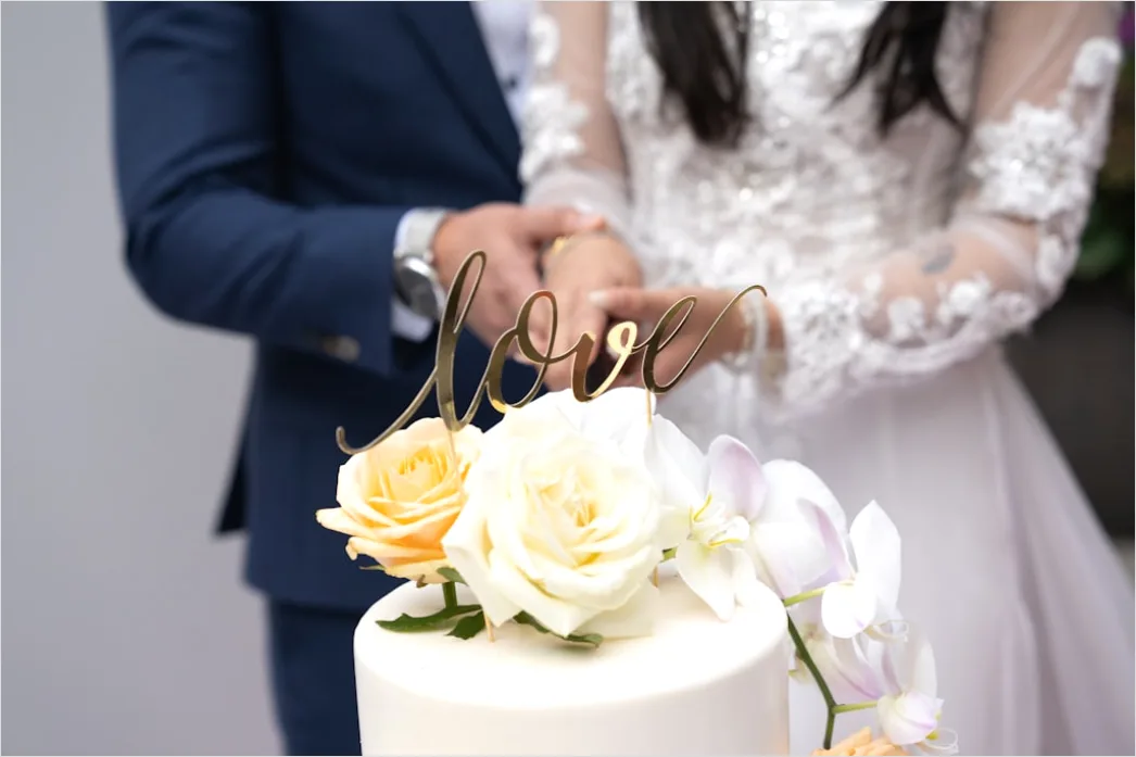 Detail Wedding Cake Cutting Celebration Close Up Number 2