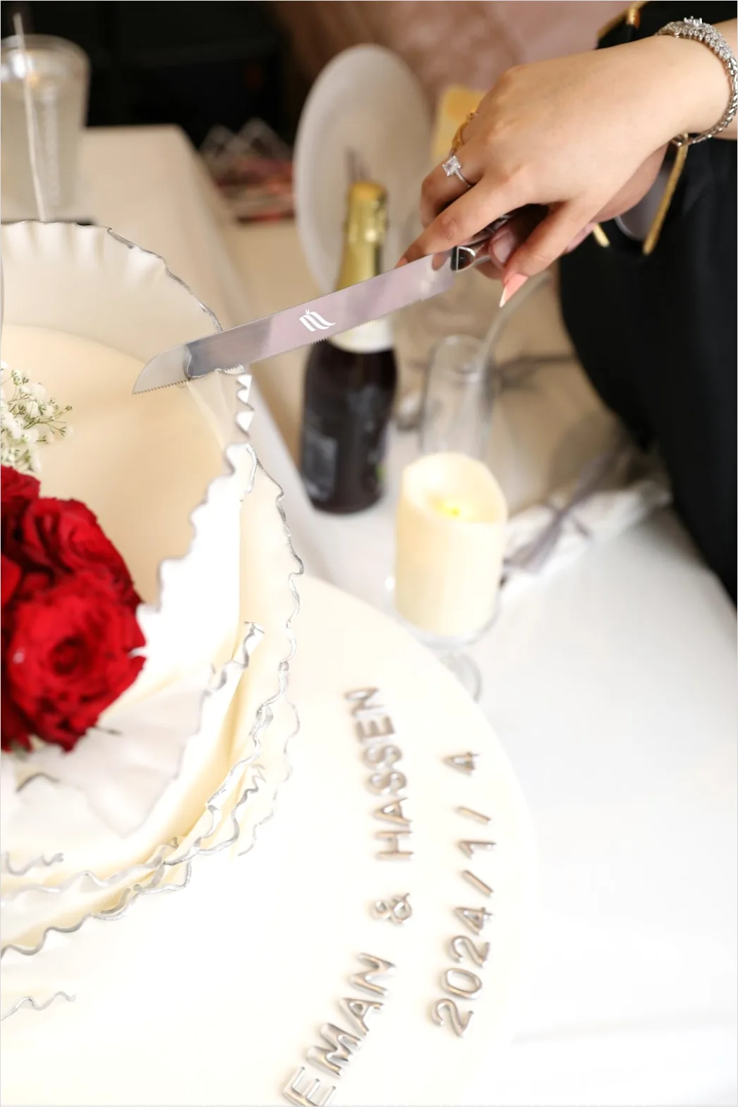 Detail Wedding Cake Cutting Celebration Close Up Number 9