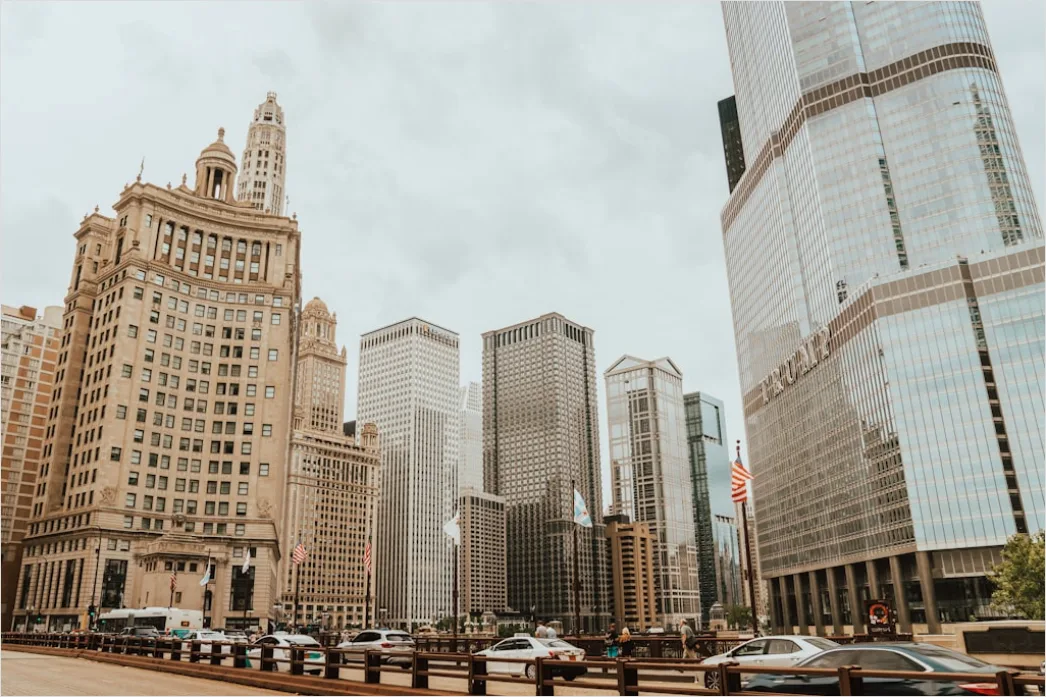 Detail Chicago Skyline Riverwalk Dusk View Number 11