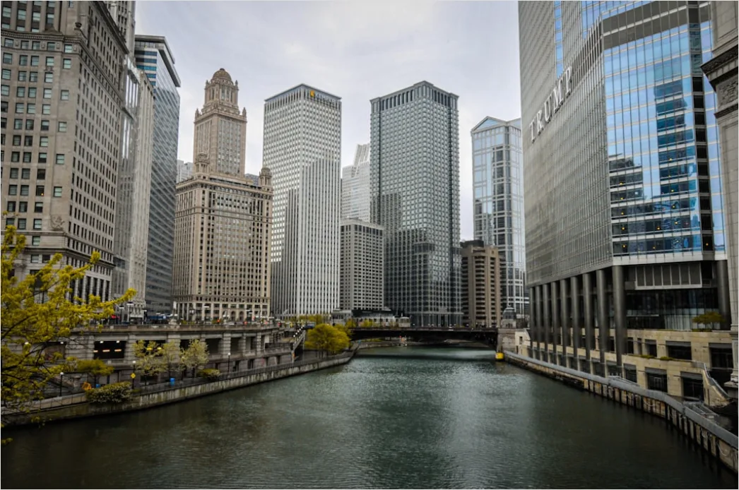 Detail Chicago Skyline Riverwalk Dusk View Number 6