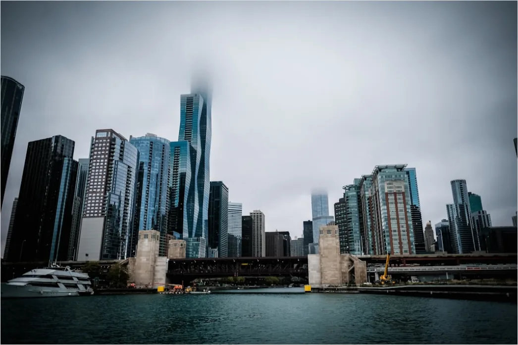 Detail Chicago Skyline Riverwalk Dusk View Number 7