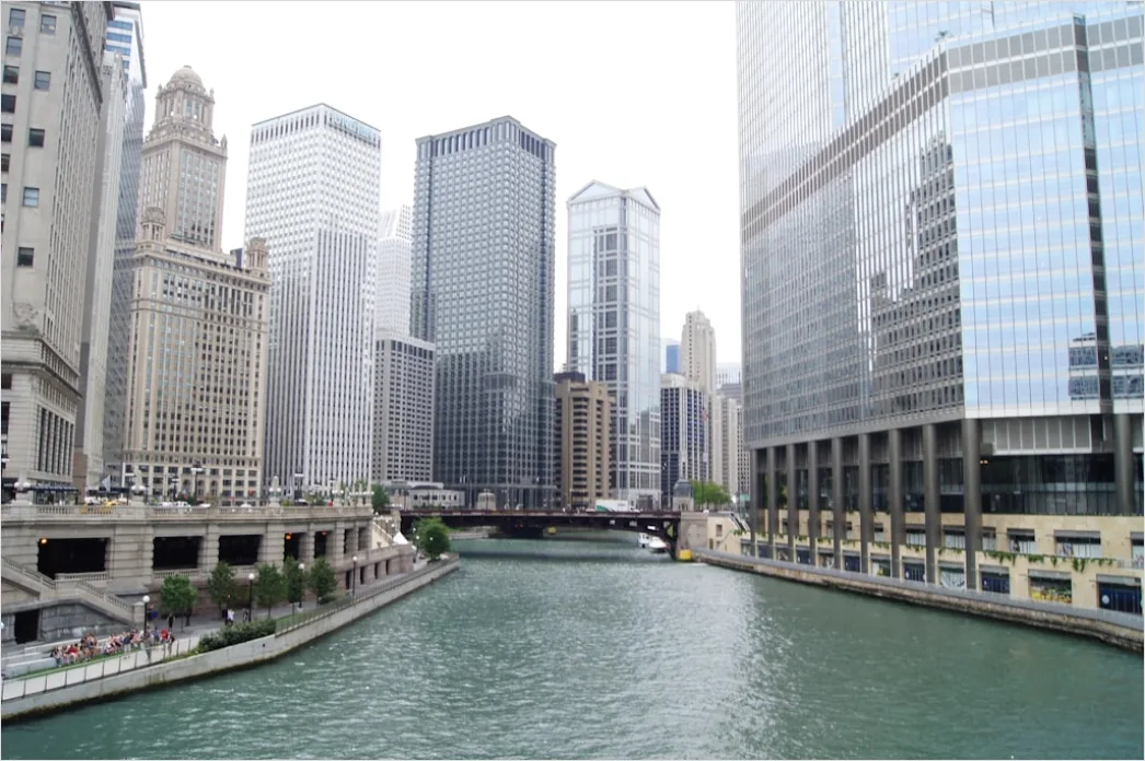 Detail Chicago Skyline Riverwalk Dusk View Number 9