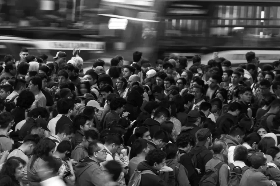 Detail Crowd Walking Downtown Motion Blur Number 2