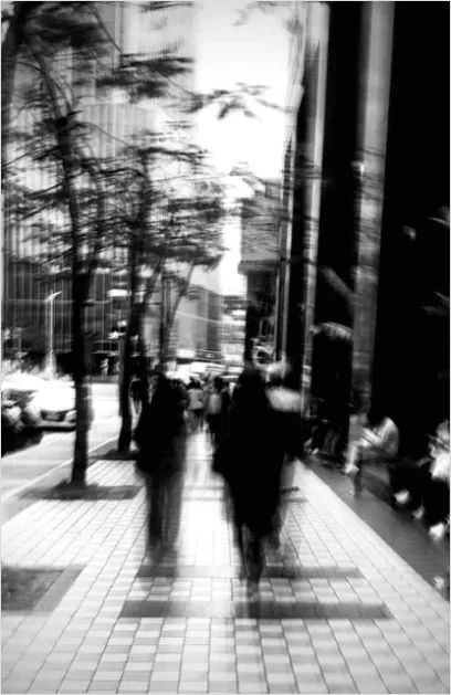 Detail Crowd Walking Downtown Motion Blur Number 3