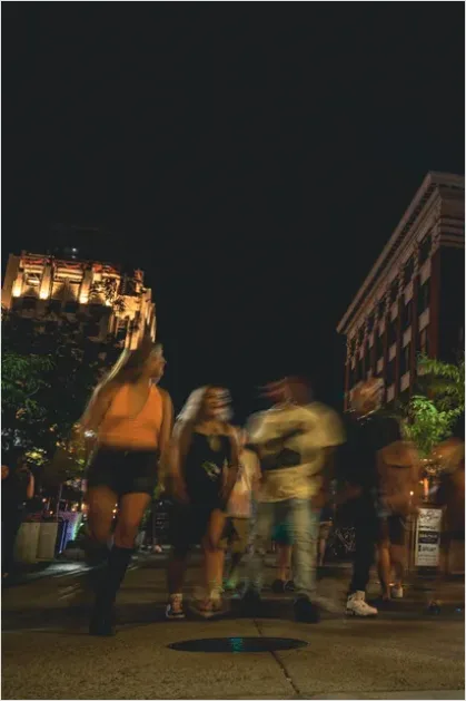 Detail Crowd Walking Downtown Motion Blur Number 5