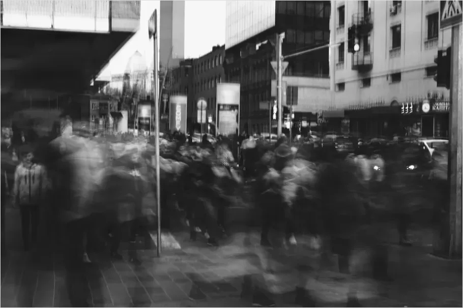 Detail Crowd Walking Downtown Motion Blur Number 8