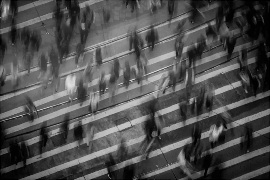 Detail Crowd Walking Downtown Motion Blur Number 9