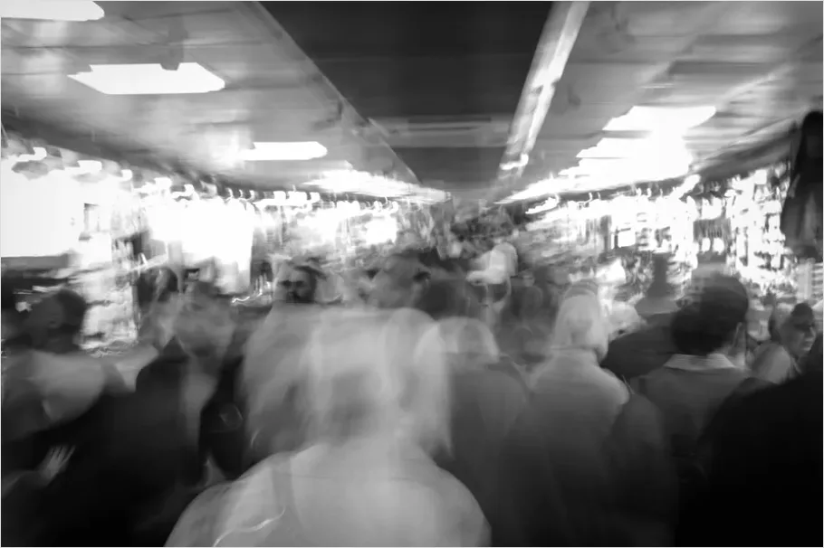 Detail Crowd Walking Downtown Motion Blur Number 10