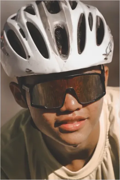 Cyclist Wearing Helmet Portrait Outdoors Da7a