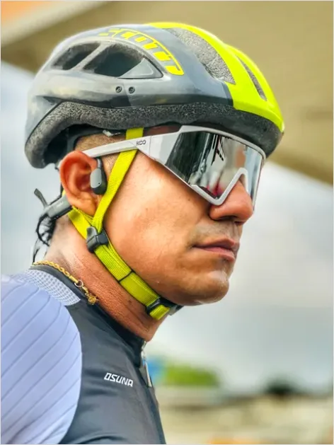 Detail Cyclist Wearing Helmet Portrait Outdoors Number 11