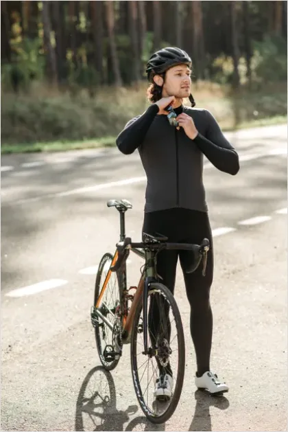 Detail Cyclist Wearing Helmet Portrait Outdoors Number 15