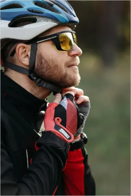 Detail Cyclist Wearing Helmet Portrait Outdoors Number 5