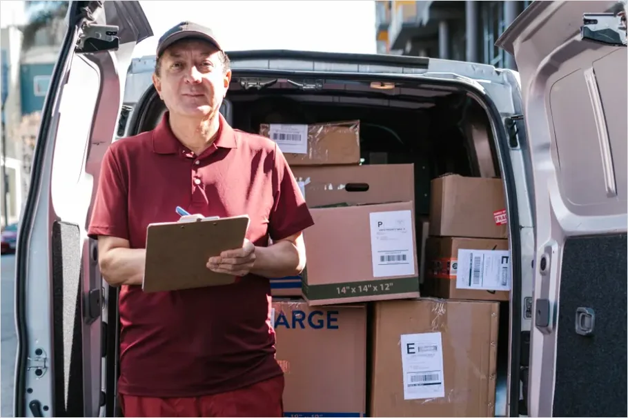 Detail Delivery Driver Holding Package Door Number 2